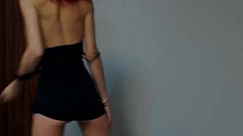Perfect teen in tight black dress strip and dance naked
